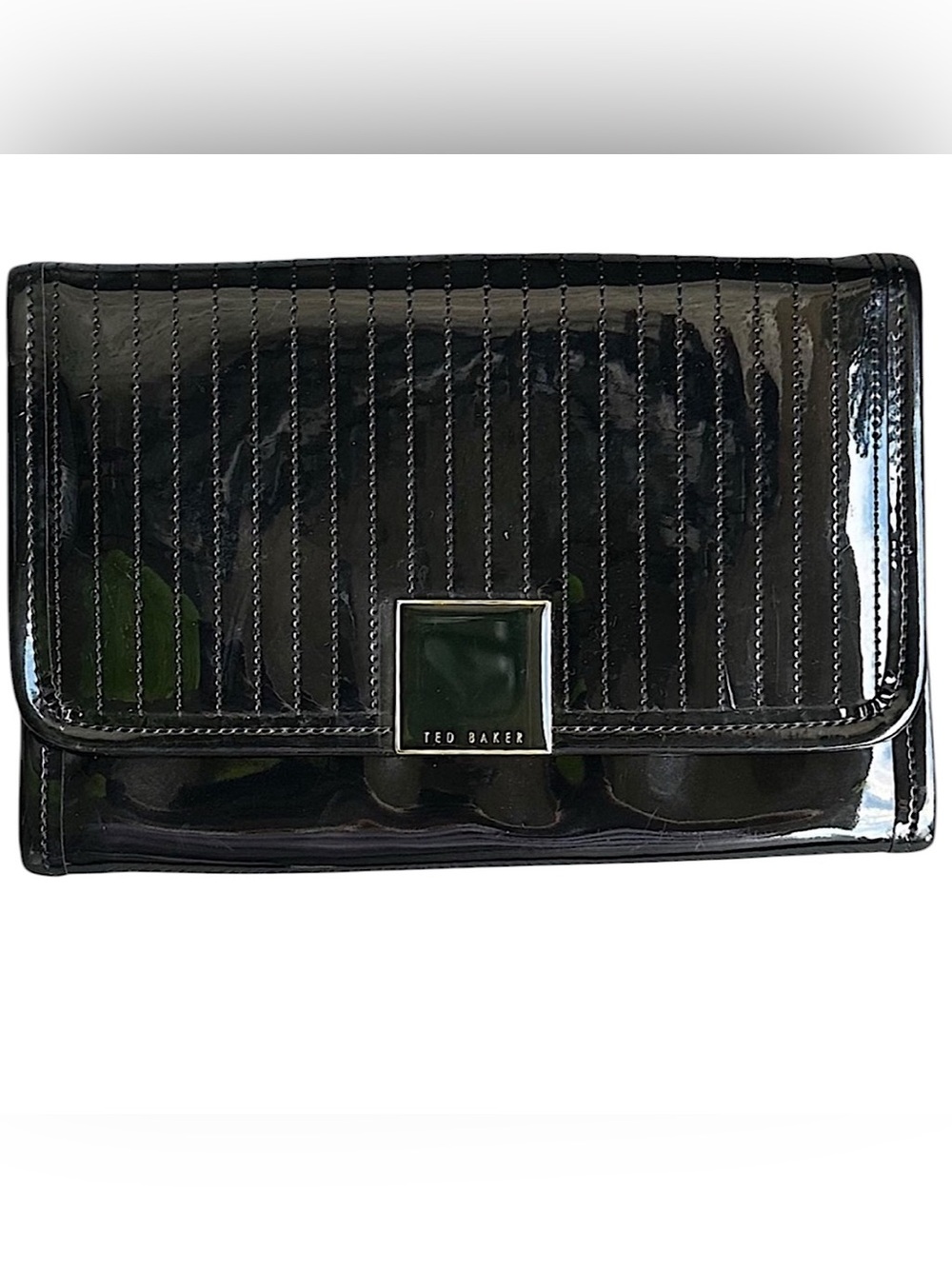 Ted Baker Black Patent Leather Clutch Floral Lined